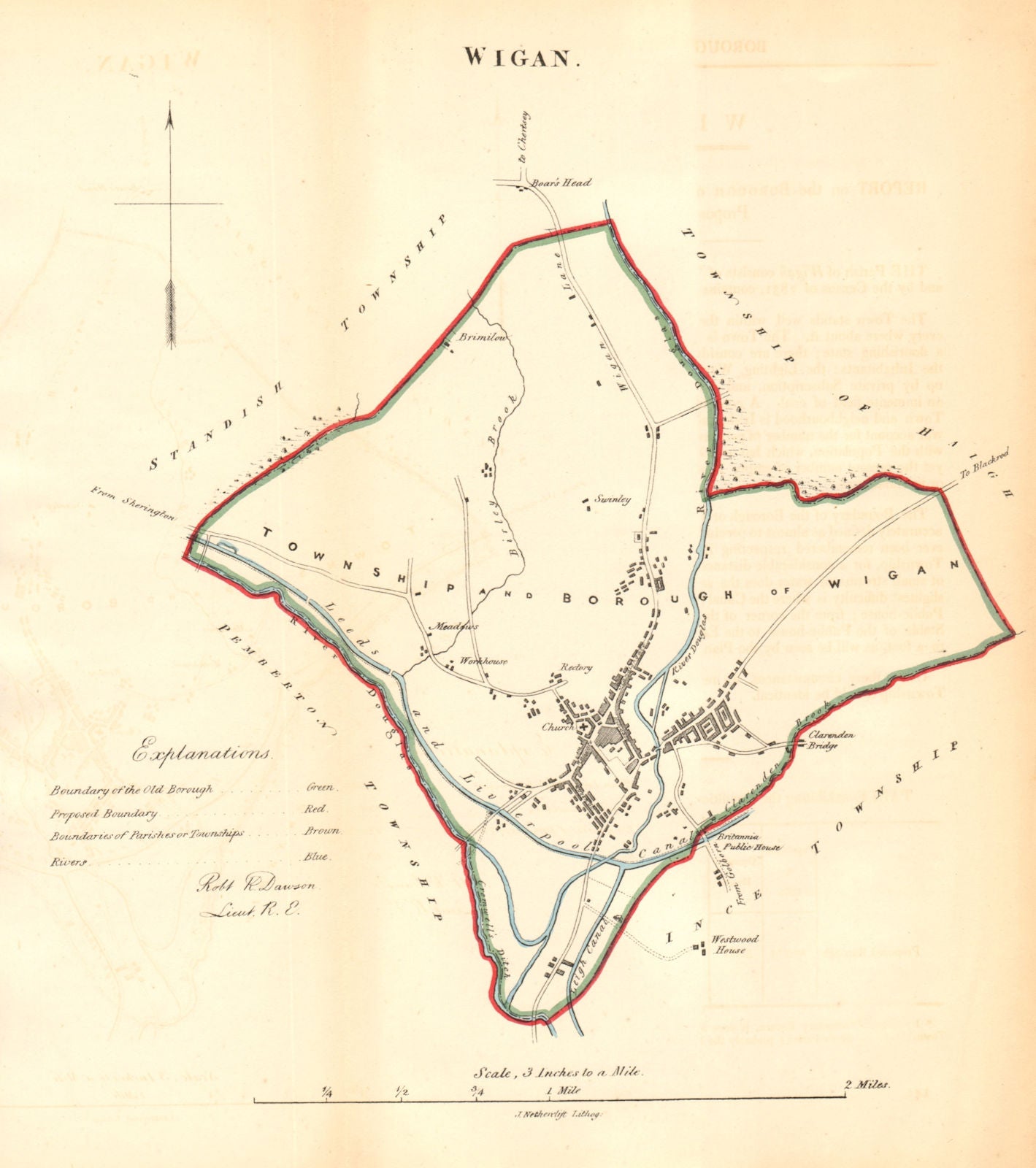 WIGAN borough/town plan for the REFORM ACT. Lancashire. DAWSON 1832 old map